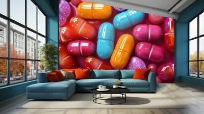 Colorful pills background, colored drugs background, pills and drug wallpaper Wall mural