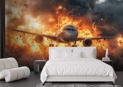 Industrial Explosion at Airport, airplane problem Wall mural