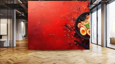 ramen food on red concrete background Wall mural