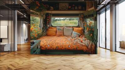 Vintage Campervan Converted into Tiny Home in Meadow Flower  Wall mural