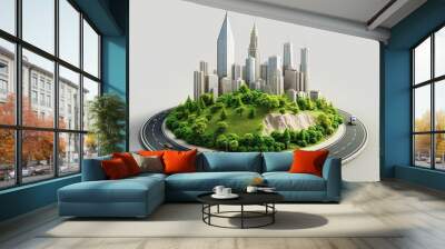 3d illustration of road advertisement. city road isolated. city skyline with piece of land isolated  Wall mural