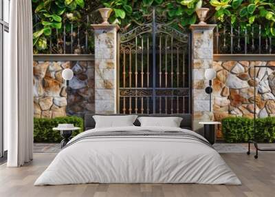 a beautiful metal fence with a fence entrance door Wall mural