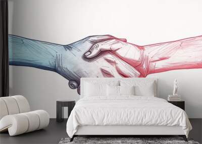 A hand - drawn illustration in a minimalist style of a handshake. Wall mural