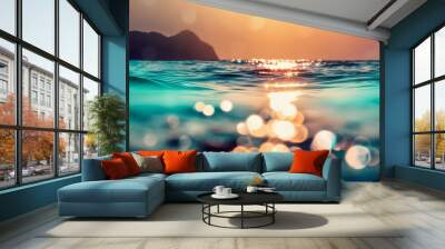 blur light on sea and ocean, clear water close up colorful background Ai generative  Wall mural