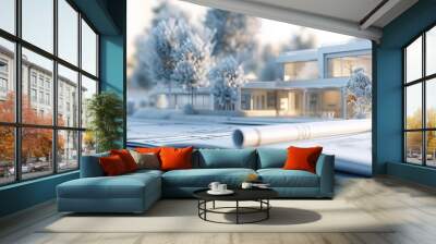 An architectural and landscape model of a house in three dimensions. 3D rendering Wall mural