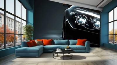 banner with a black background and an automobile headlight. luxury vehicle sales, rentals, and advertising at a dealer center. Wall mural