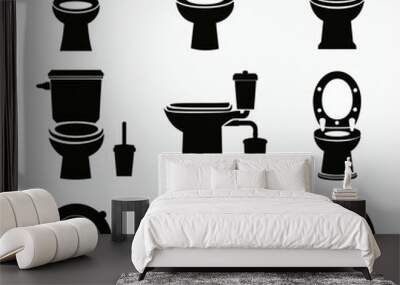 ceramic hygiene toilet bowl  symbols. vector black silhouette. isolated on white Wall mural