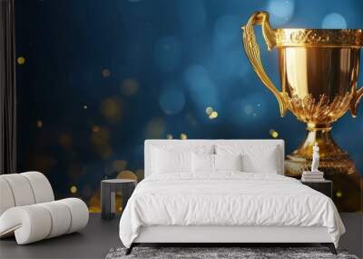 Champion golden trophy for winner background. Success and achievement concept. Sport and cup award theme. Wall mural