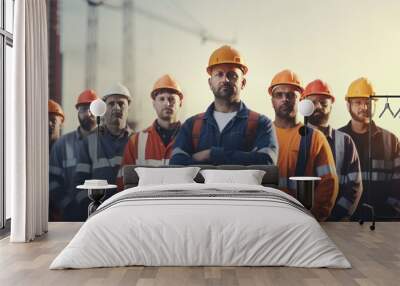 Civil engineers or groups of workers looking confident, relying on Teamwork concept Wall mural