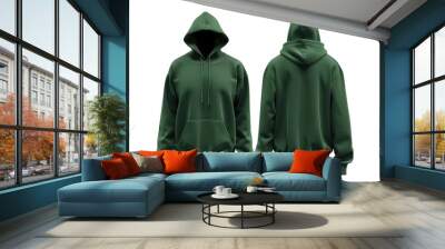 Dark green hoodie front and back isolated on transparent background Wall mural