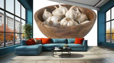 Garlic in a bowl isolated on transparent background Wall mural