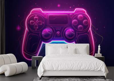 Neon video game icon control game vector illustration. light banner Wall mural