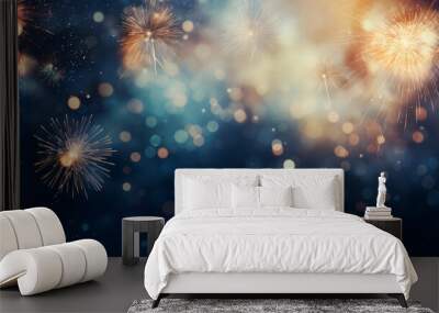 New Year fireworks with room for text, creating an abstract holiday backdrop. Background image, 2024, christmas background. Wall mural