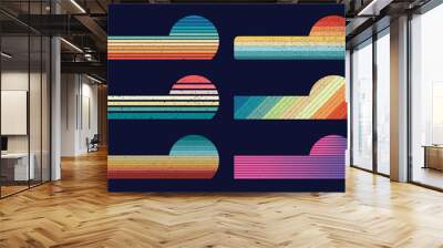 Retro sunset vintage half-circle stripes abstract design. This Vintage style horizontal stripes retro sunset is for print on demand, t-shirt design, book covers, etc. Wall mural