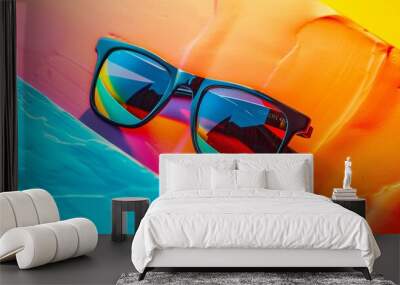 sunglasses isolated image with vibrant backdrop and creative camera angle. Wall mural