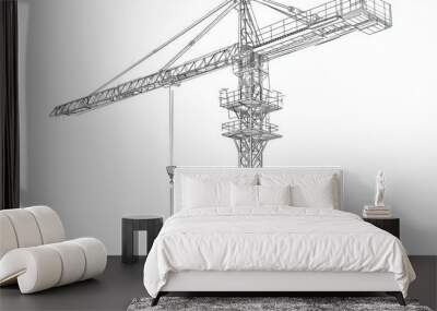 tower crane used in construction. White background with vector line art Wall mural