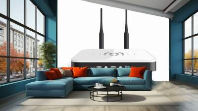 White wireless wi-fi router with black antennae. Simple flat vector illustration. Isolated on white background Wall mural