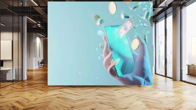  Cashback Concept: 3D Abstract Phone in a Hand Wall mural