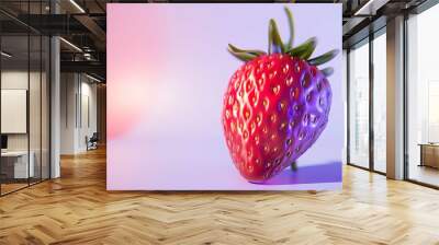  Sharp Focus Strawberry Against White-Purple-Pink Background Wall mural