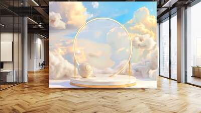 3D podium with white clouds and pastel backgro

 Wall mural