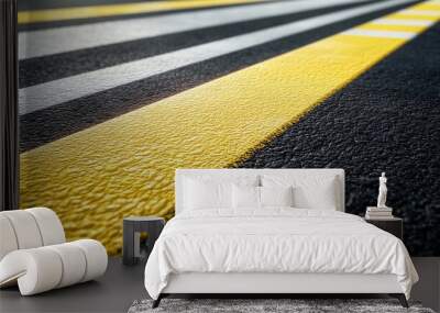 Asphalt Road with Yellow and White Lane Markings: Right Turn Wall mural