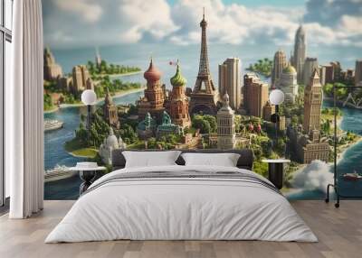 Famous Landmarks of the World Grouped Together Wall mural