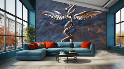 Caduceus medical symbol chrome Wall mural