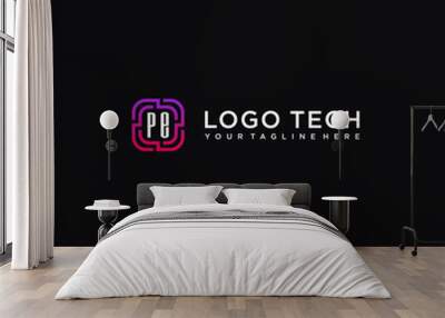 PE initials tech  logo design logo vector stock image Wall mural