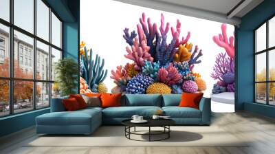 Vibrant Coral Reef Collection Isolated on Transparent Background Wall mural