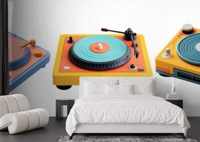 Vintage Record Players Set Isolated on Transparent Background Wall mural