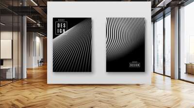 Black and white abstract background with line texture. Monochrome pattern poster design with stripe elements. Trend minimal geometric gradient cover. Vector illustration. Wall mural