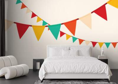 Festive flag garlands vector illustration. Triangle buntings in simple Wall mural