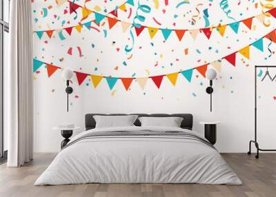 Festive flag garlands with confetti, streamer ribbons vector Wall mural