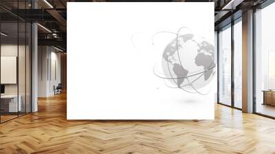 Global network world concept vector banner background with copy space at left side. Technology globe with continents map and connection lines, dots and point. Digital data planet design in flat style Wall mural