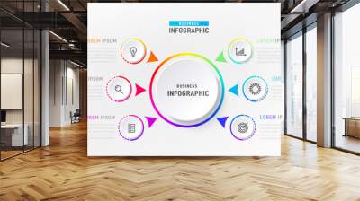 infograph 6 element with centre circle. graphic chart diagram, business timeline graphic design in b Wall mural