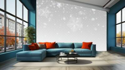 Realistic falling snow with white snowflakes, light effect Wall mural