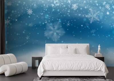 Snow background. Winter christmas landscape, blizzard, blurred snowflakes Wall mural