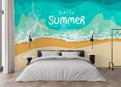 Summer vector background. Tropical ocean beach banner with yellow sand Wall mural