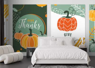 Thanksgiving autumn card vector background. Fall harvest patterns with Wall mural