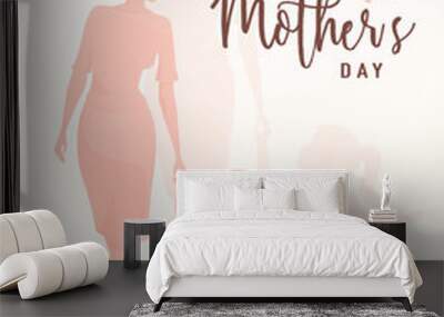 vector illustration of greeting mother day. mom holds her daughter by the hand Wall mural