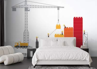 Infographic template with crane and building block. Wall mural