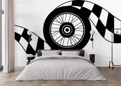 Modern Vector black and white checkered auto racing flags and finishing tape and sports tire svg vector Wall mural