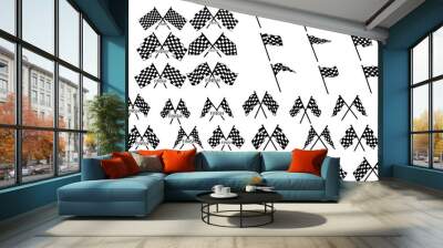 Vector black and white checkered auto racing flags and finishing tape vector Wall mural