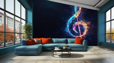 Colorful musical notes on a black background Wall mural