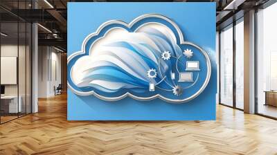 An illustration of a cloud that shows how the adoption of cloud-based solutions by organizations to improve agility and streamline operations is speeding digital transformation.

 Wall mural