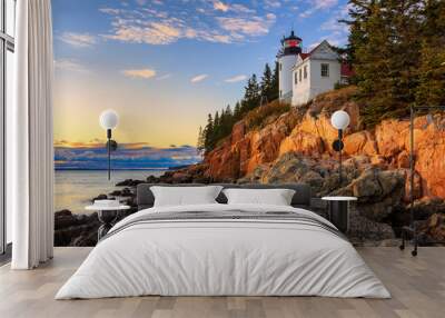 Sunset over Bass Head Light in Acadia National Park, Maine Wall mural