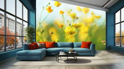 summer field of yellow wildflowers Wall mural