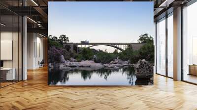 RIVER UNDER THE BRIDGE WITH BEAUTIFUL TREES AND ROCKS Wall mural