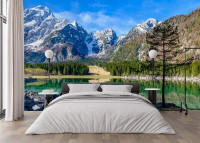 Spring morning at the alpine lake Wall mural