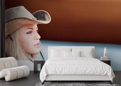 Sexy woman with cowboy hat Wall mural